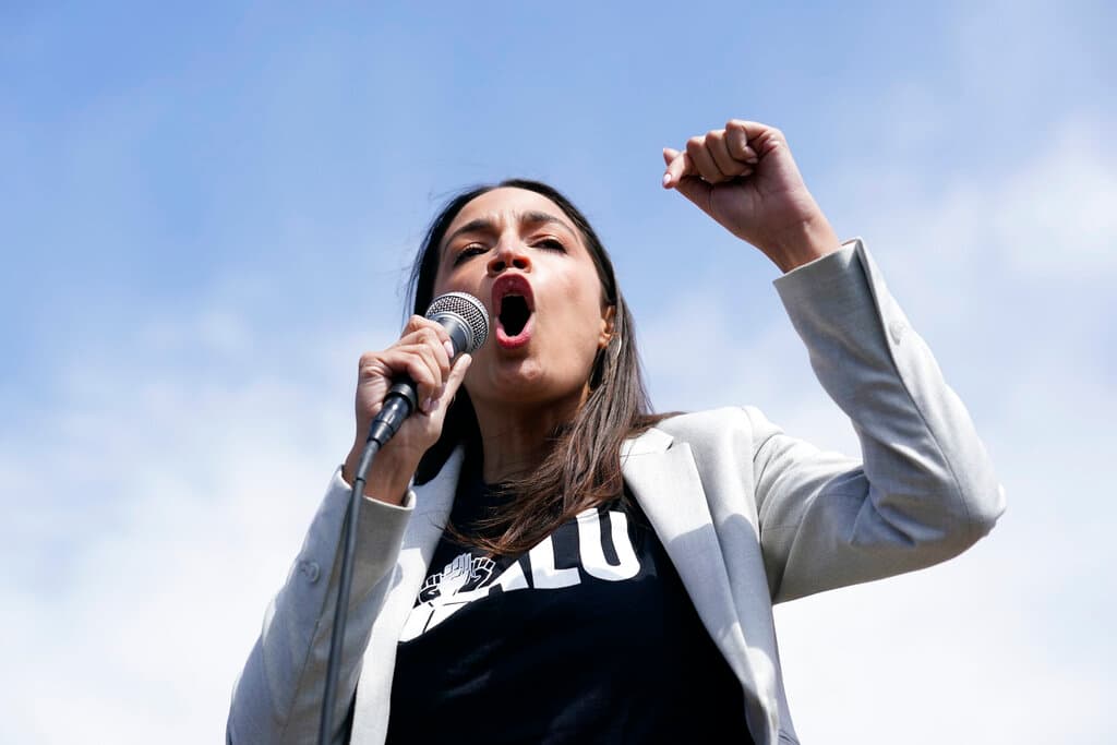 Representative Alexandria Ocasio-Cortez at a rally April 24, 2022. 