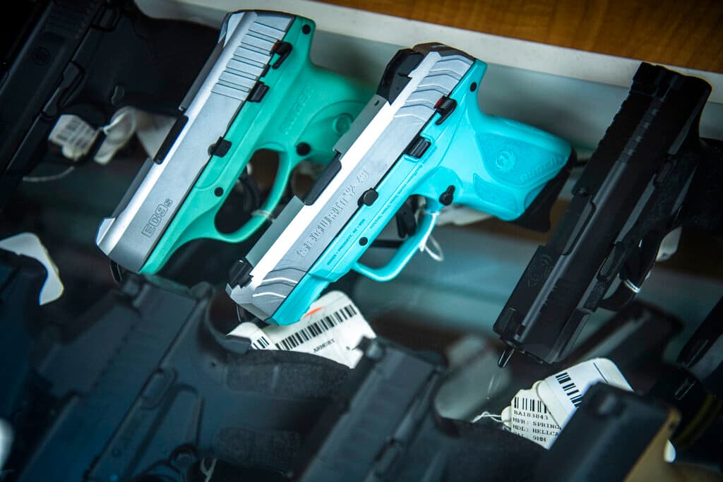 Handguns for sale at SP firearms, June 23, 2022, Hempstead, New York. 