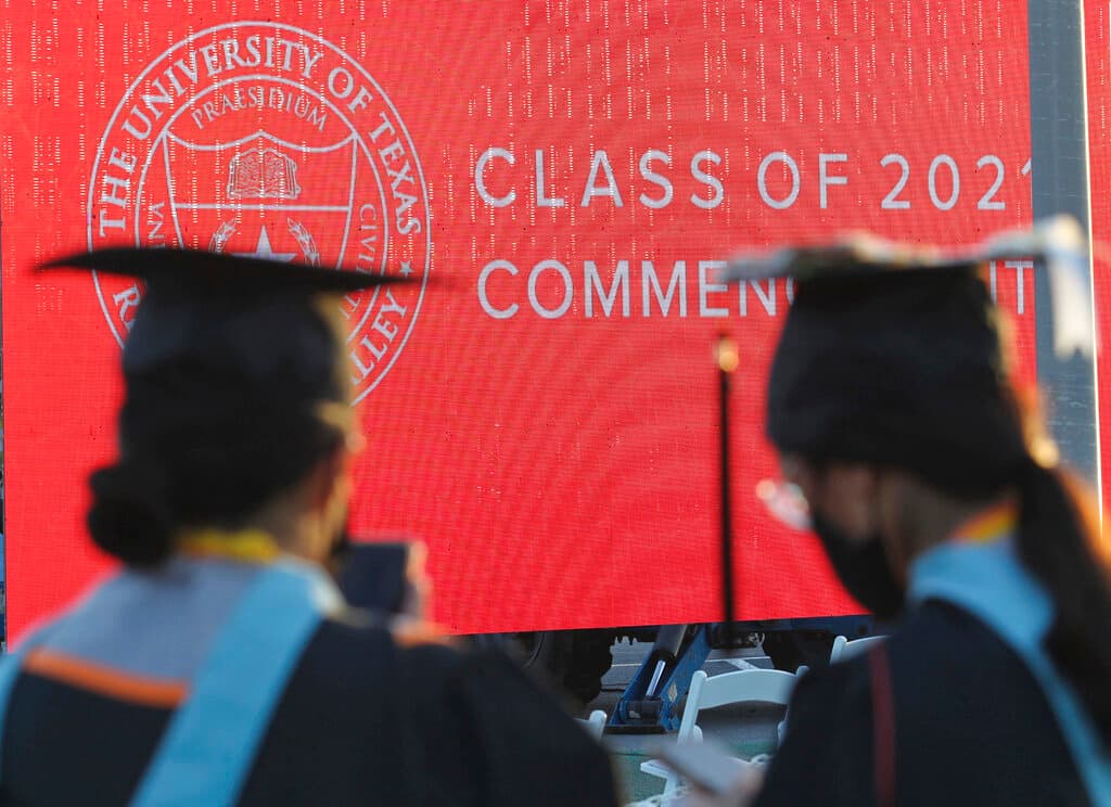 Graduates of the University of Texas Rio Grande Valley attend their commencement ceremony. 