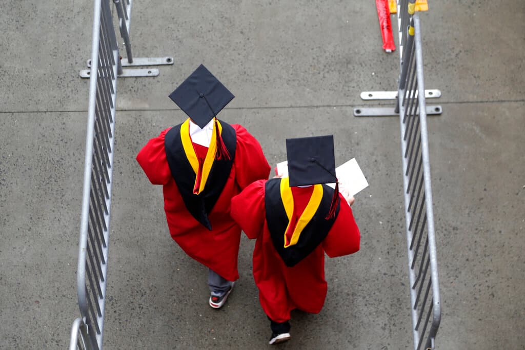 New graduates before the start of the Rutgers University graduation ceremony at Piscataway Township, New Jersey.