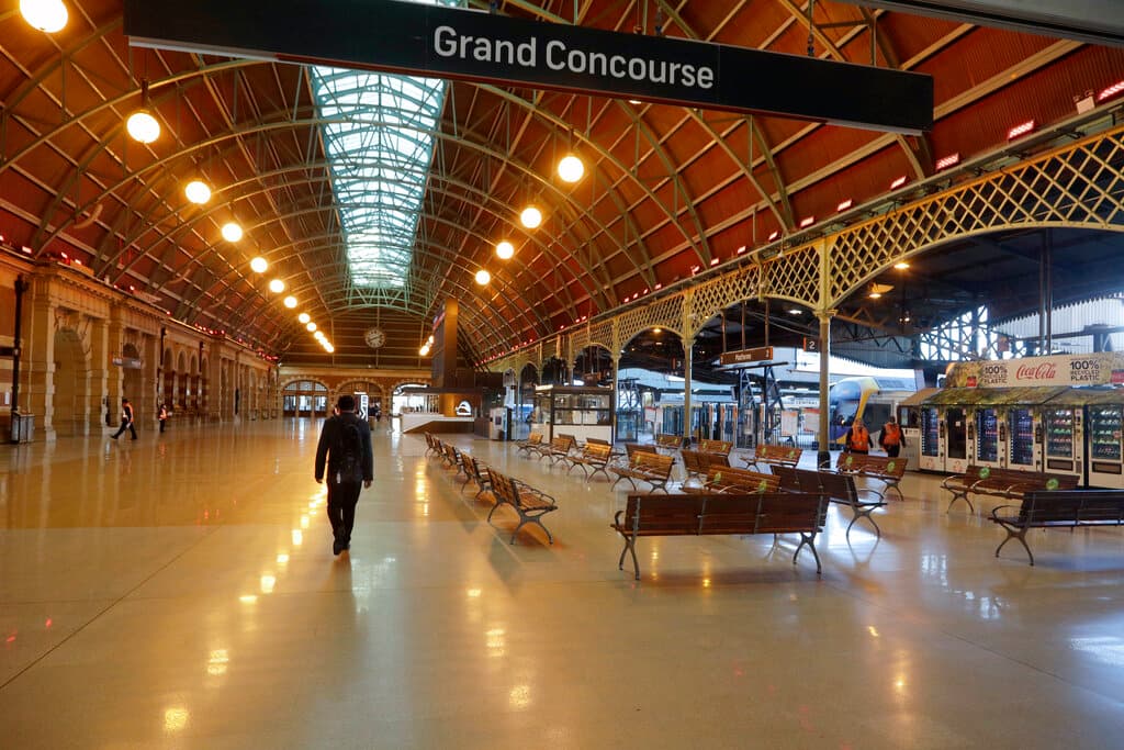 Central Station at Sydney, is near empty on August 13, 2021 as greater Sydney continues a weeks-long Covid lockdown.