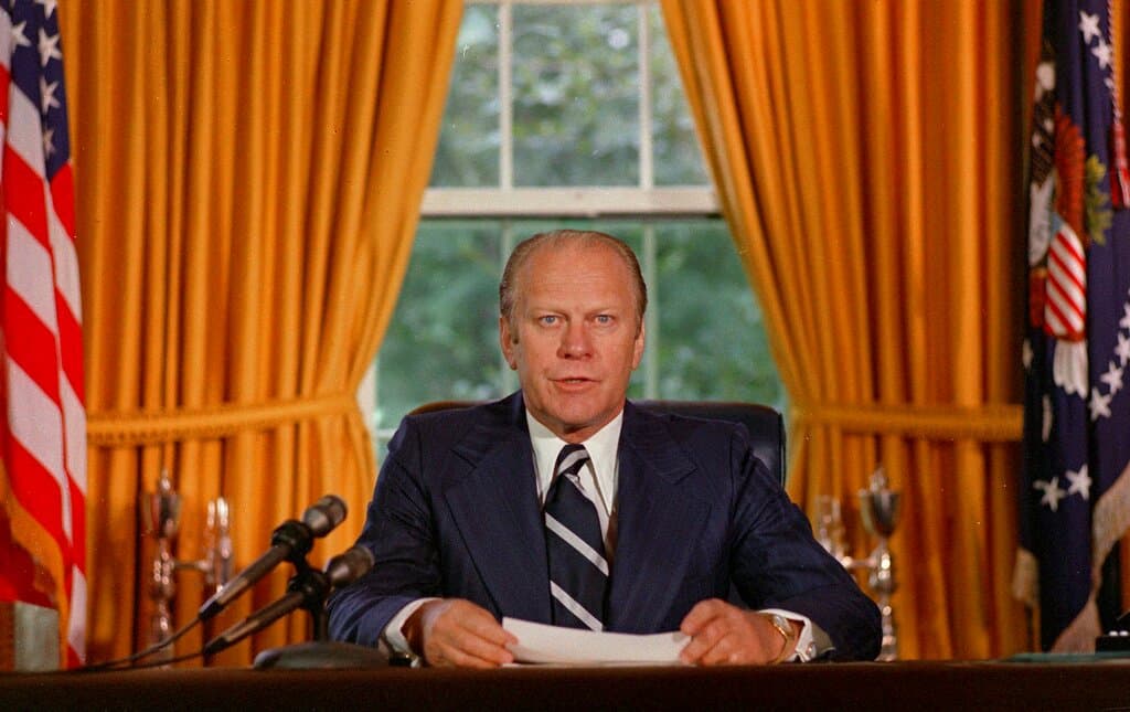 President Ford on September 8, 1974 granting President Nixon 'a full, free and absolute pardon.'