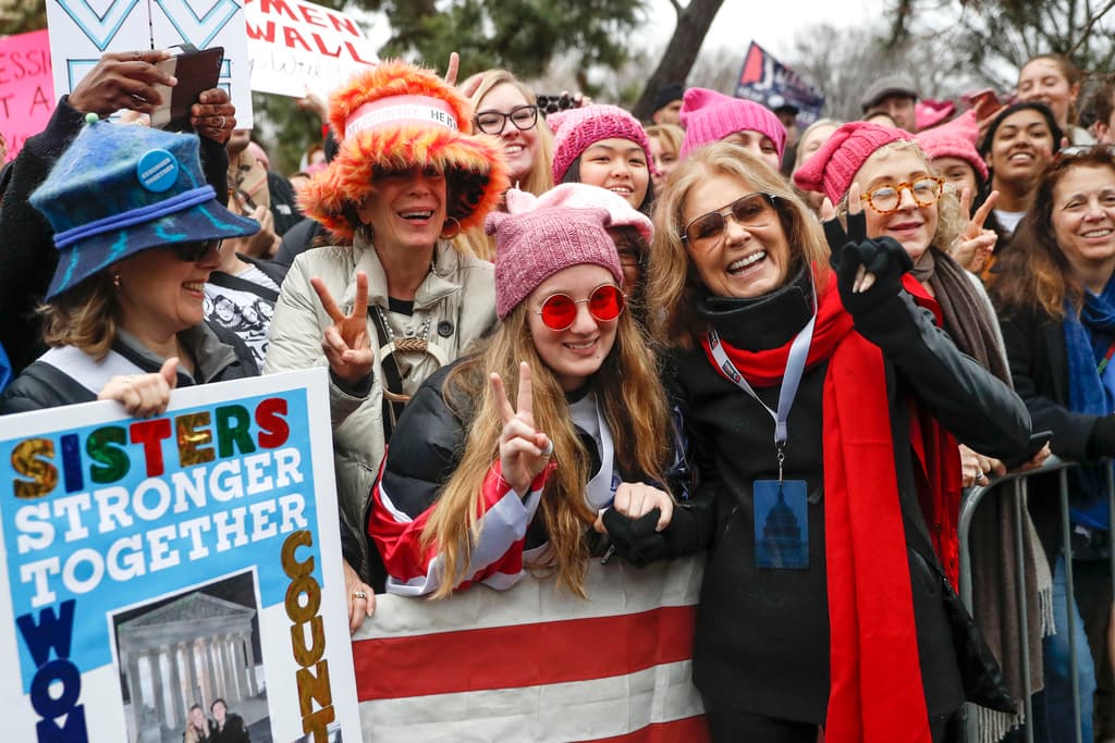 Gloria Steinem, center right, at the Women's March on Washington in 2017. 