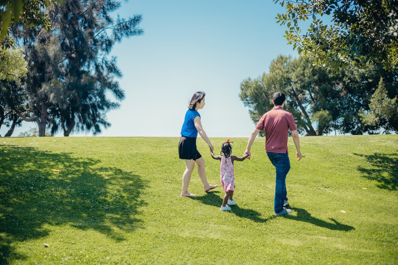 A family on a walk.
