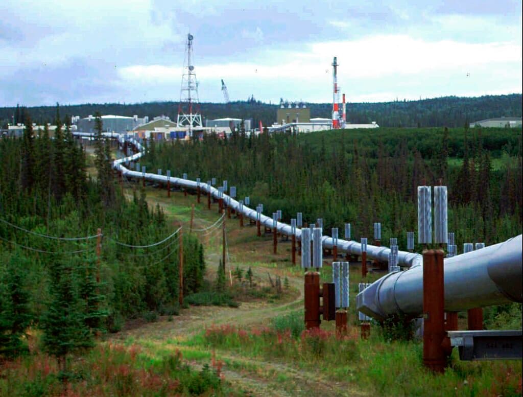 The Trans-Alaska pipeline and pump station north of Fairbanks, Alaska. 