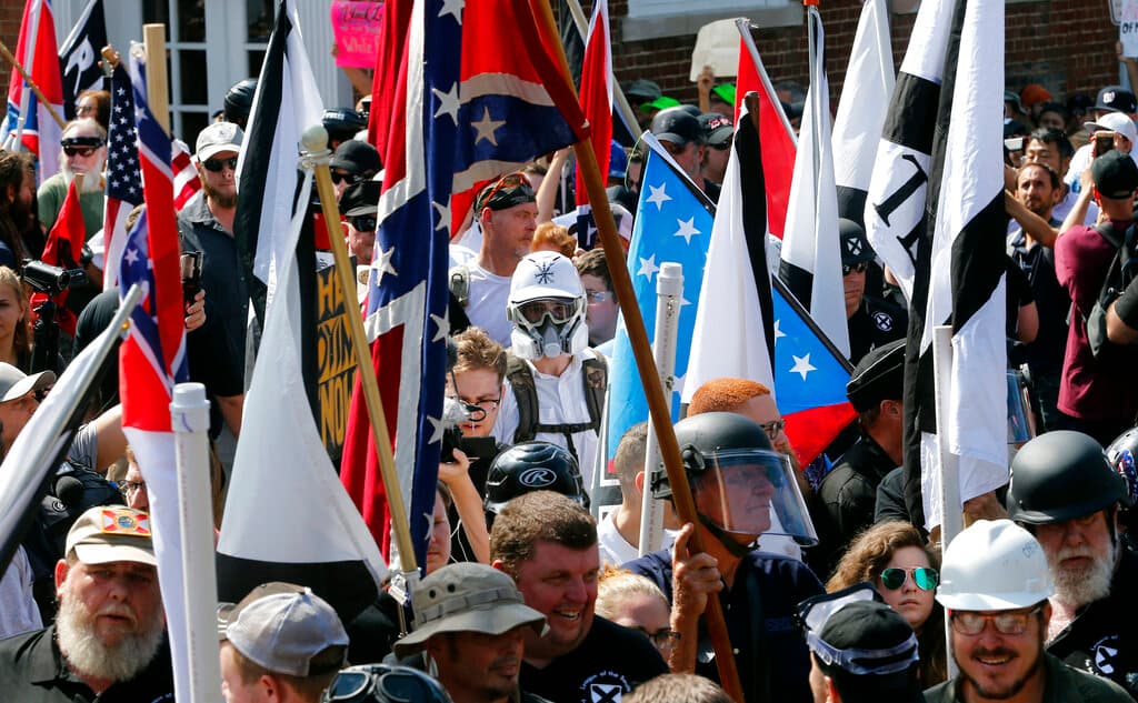 Demonstrators and counter demonstrators on August 12, 2017, at Charlottesville, Virginia. 