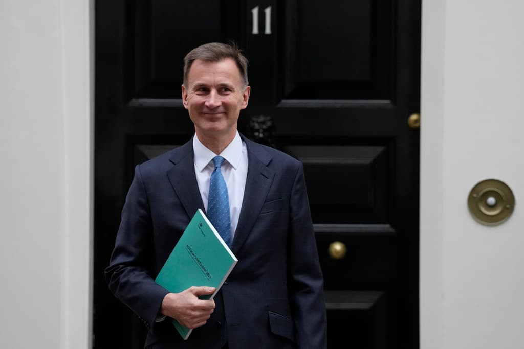 Britain's chancellor of the Exchequer, Jeremy Hunt, outside No. 11 Downing Street, London, November 22, 2023.
