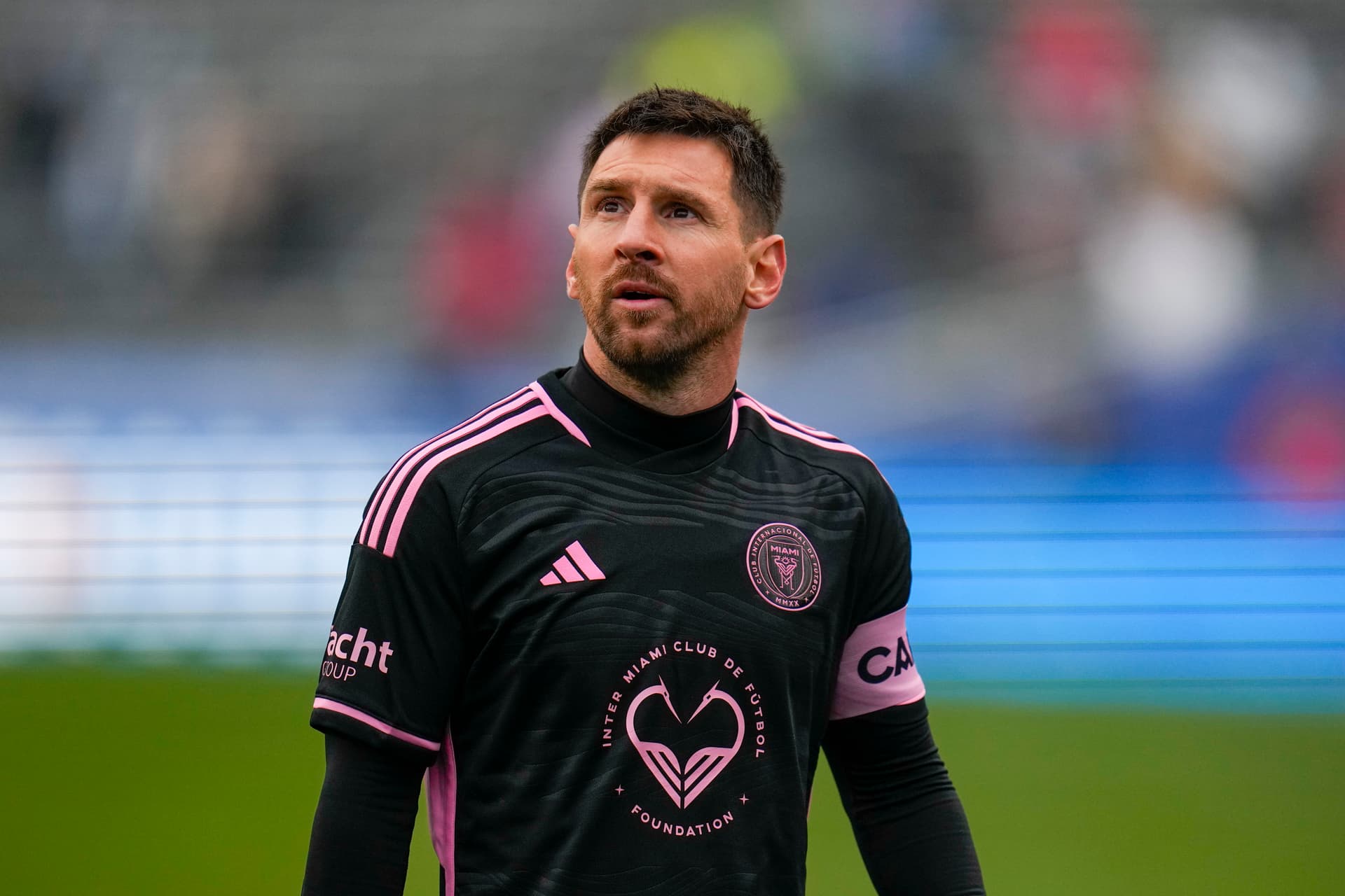 Inter Miami's Lionel Messi looks on during the first half of a preseason friendly MLS soccer match against FC Dallas January 22, 2024, at the Cotton Bowl at Dallas.