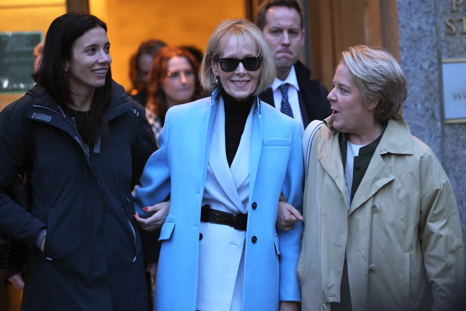 E. Jean Carroll leaves Manhattan Federal Court for her civil defamation trial against former U.S. President Donald Trump on January 25, 2024 at New York City.