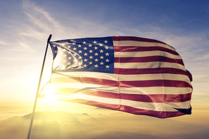 An American flag at dawn.