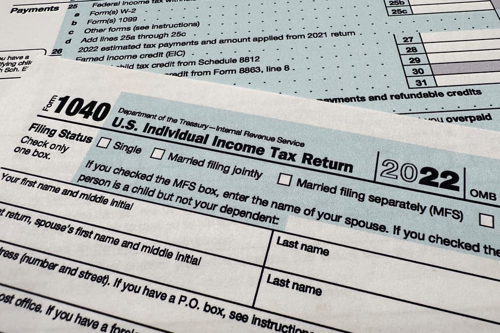 The Internal Revenue Service 1040 tax form.