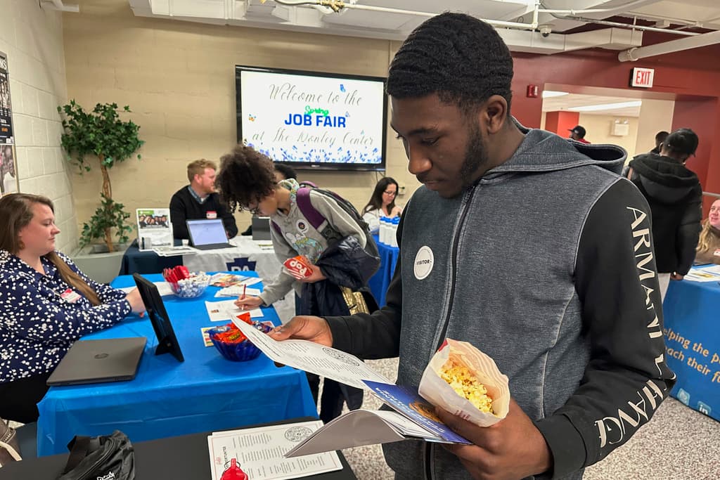 Job seeker Johannes Oveida at a job fair at Allentown, Pennsylvania, on March 7, 2024. 