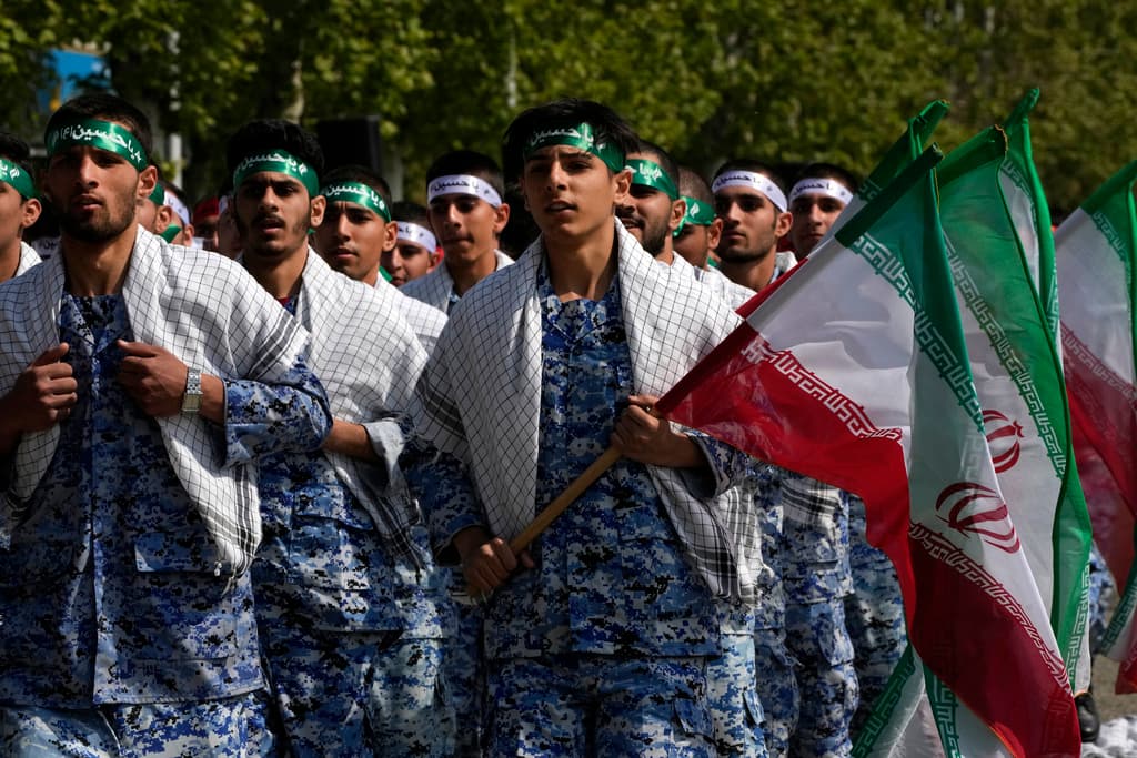 Volunteer troops of the Iranian army at a military base at northern Tehran, Iran, April 17, 2024. 