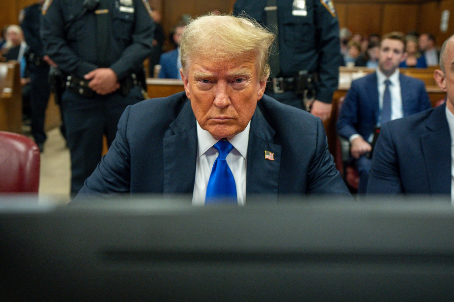 President Trump appears in court for his hush money trial at Manhattan Criminal Court on May 30, 2024, at New York City.  