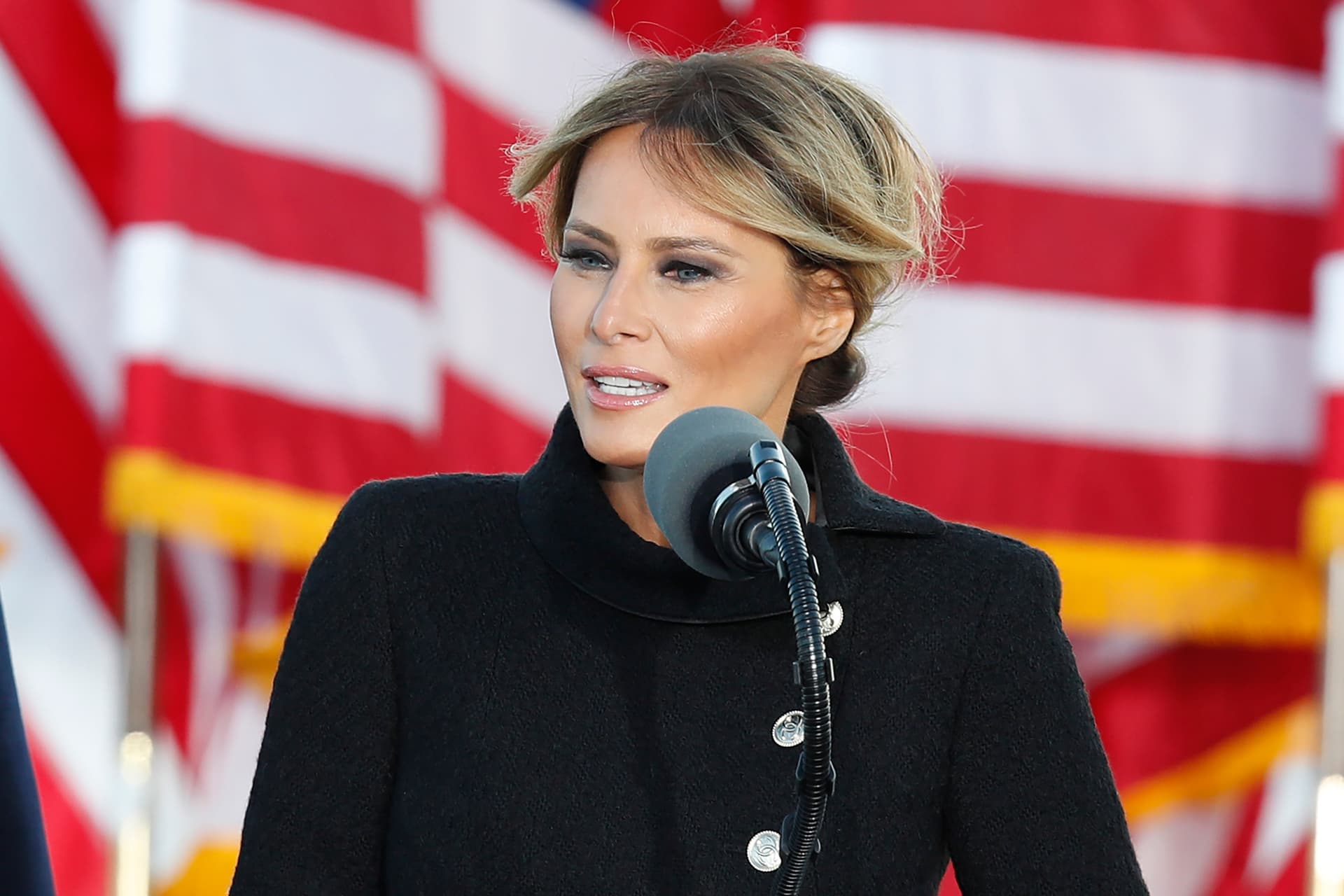 Melania Trump at Andrews Air Force Base, Maryland, January 20, 2021. 