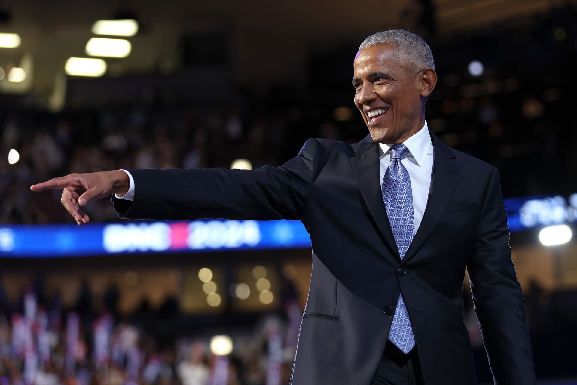 President Obama at the Democratic National Convention on August 20, 2024 at Chicago.
