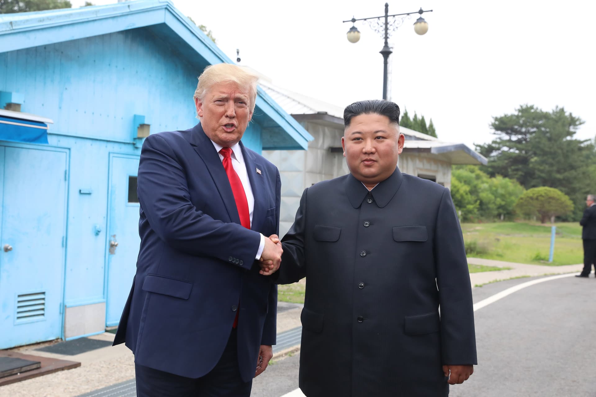 President Trump and the North Korean leader, Kim Jong-un, inside the demilitarized zone on June 30, 2019, at Panmunjom, South Korea.