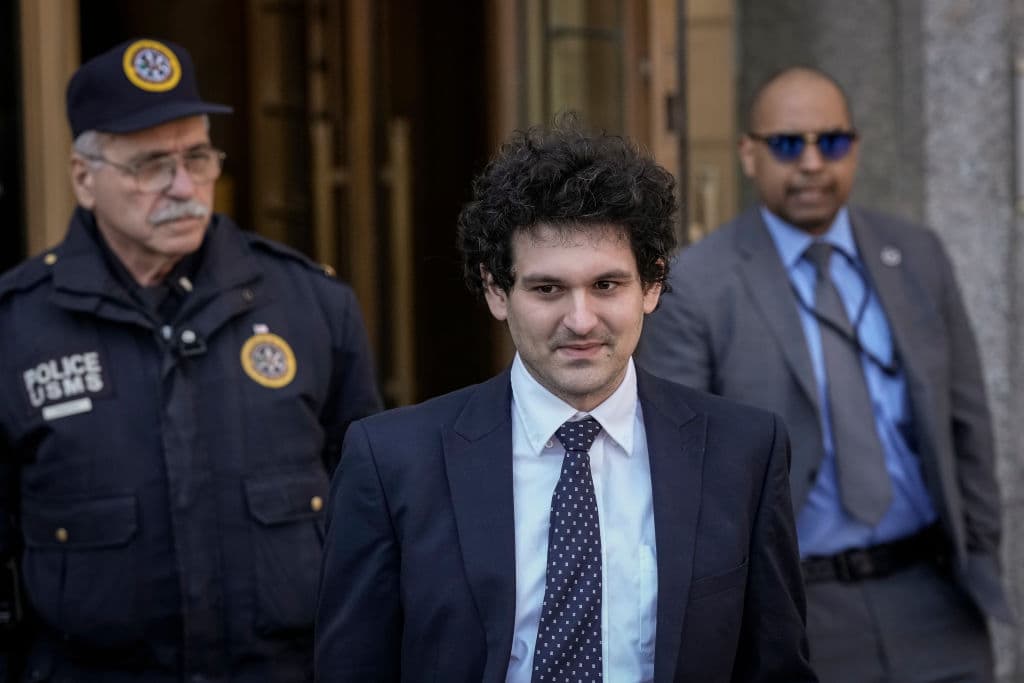 FTX founder Sam Bankman-Fried departs Manhattan Federal Court after an arraignment hearing on March 30, 2023 at New York City.  