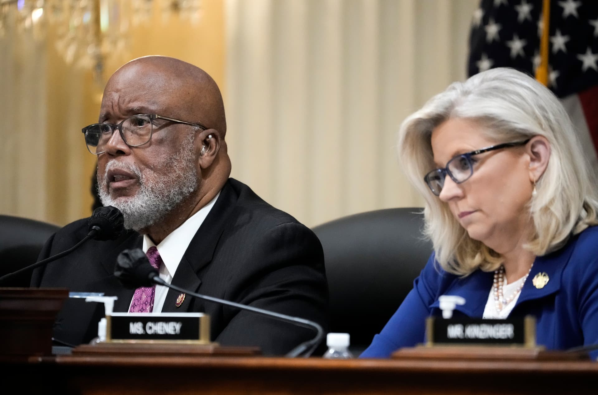 Representative Bennie Thompson, left, chairman of the House January 6 committee, and Representative Liz Cheney, the panel's vice chairwoman, on October 13, 2022 at Washington, D.C. 