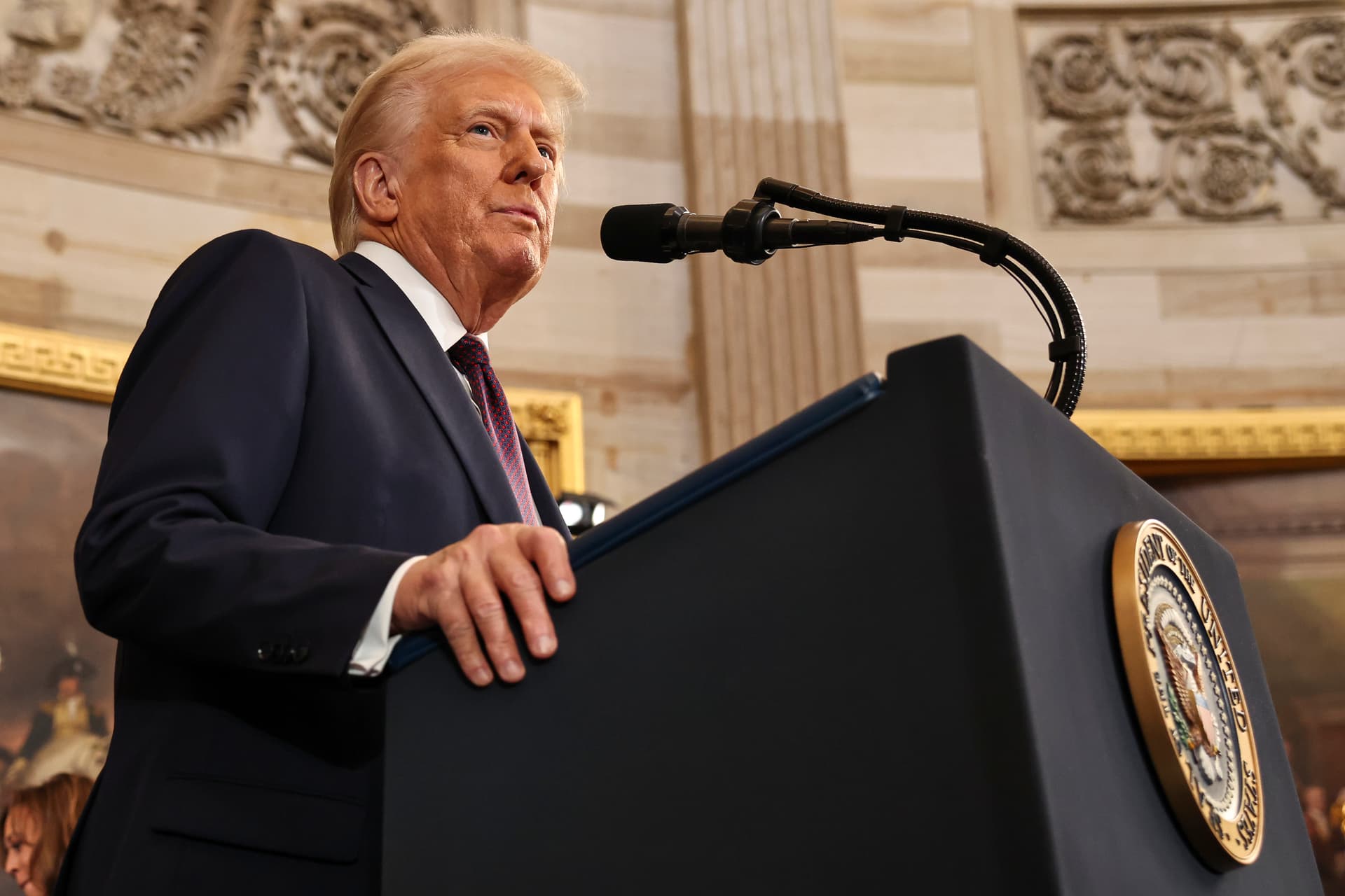 President Trump speaks during the 60th Presidential Inauguration in the Capitol Rotunda, January 20, 2025. 
