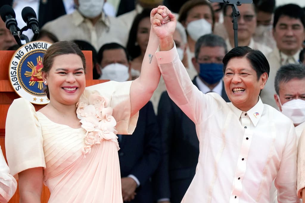 The Philippine vice president, Sara Duterte, and the president, Ferdinand ‘Bongbong’ Marcos, during the inauguration ceremony at National Museum on June 30, 2022, at Manila.