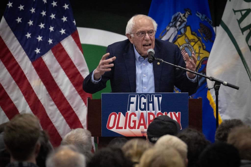 Senator Bernie Sanders speaks at the University of Wisconsin-Parkside on March 7, 2025 at Kenosha. 
