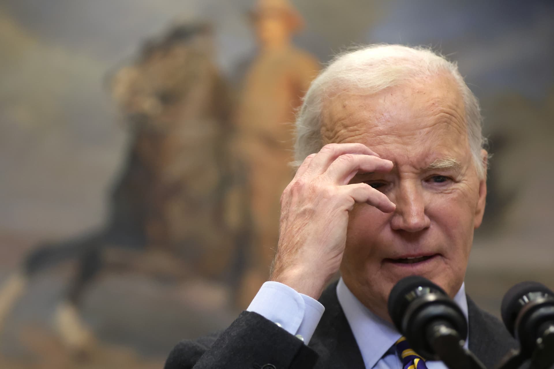 President Biden speaks during an event at the Roosevelt Room of the White House on January 10, 2025. 