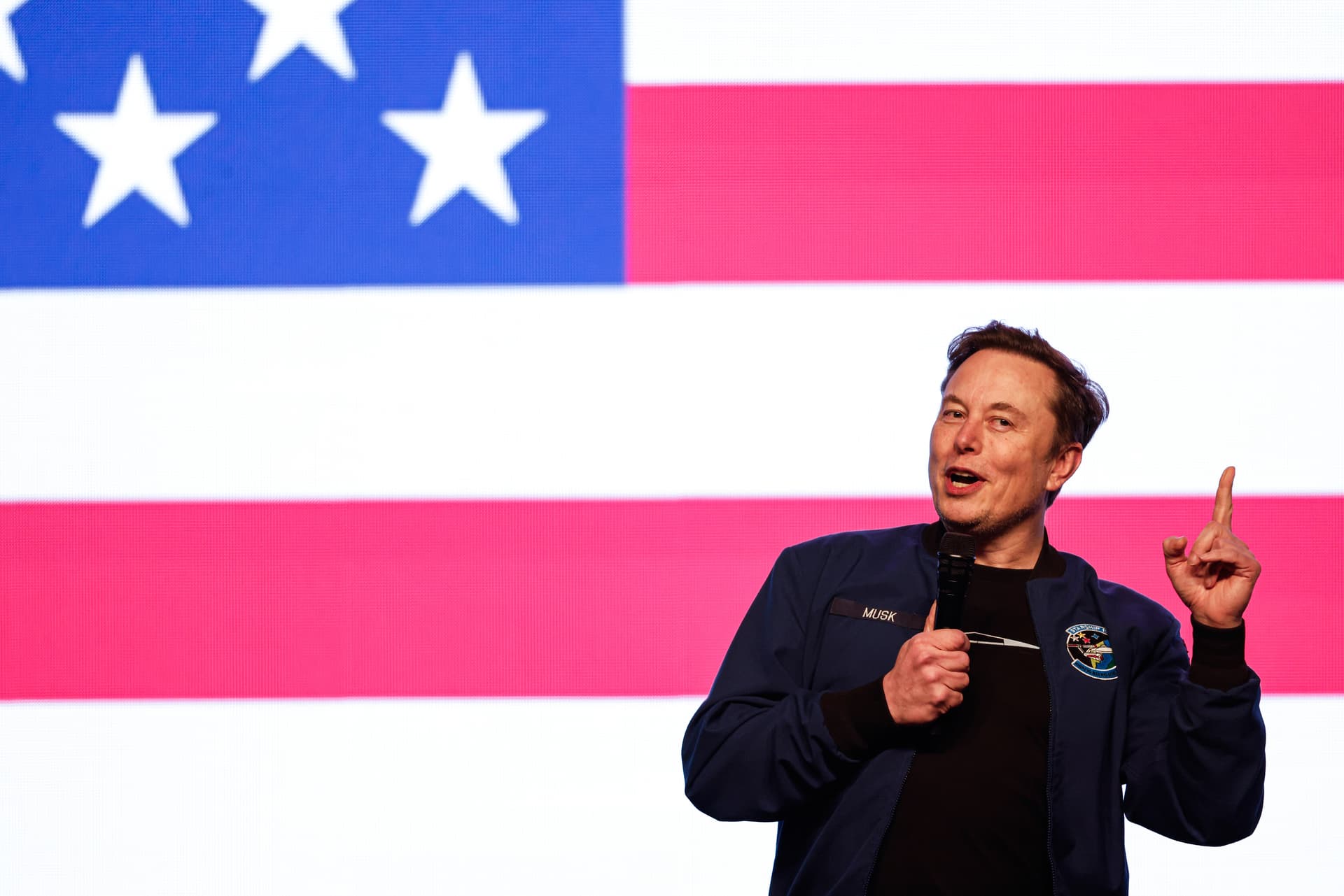 Elon Musk speaks at a town hall on March 30, 2025, at Green Bay. 