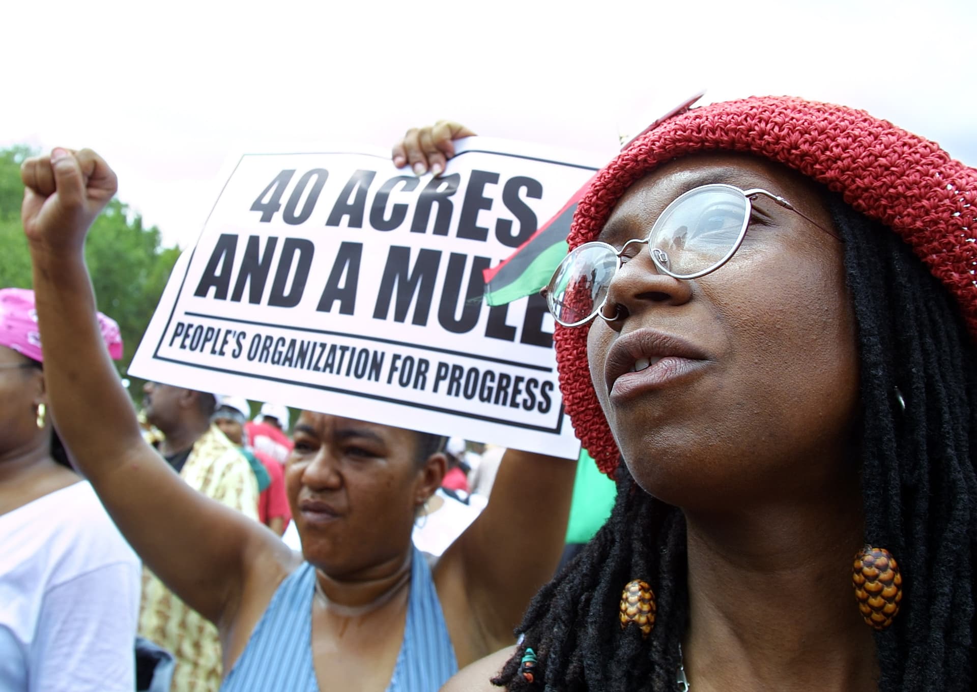 Demonstrators call for slavery reparations on the National Mall at Washington, DC.