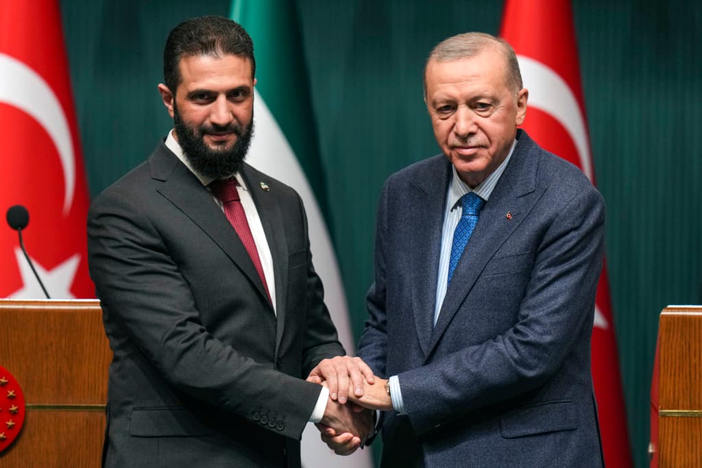Syria's interim president, Ahmed al-Sharaa, with President Recep Erdogan of Turkey at Ankara, February 4, 2025.