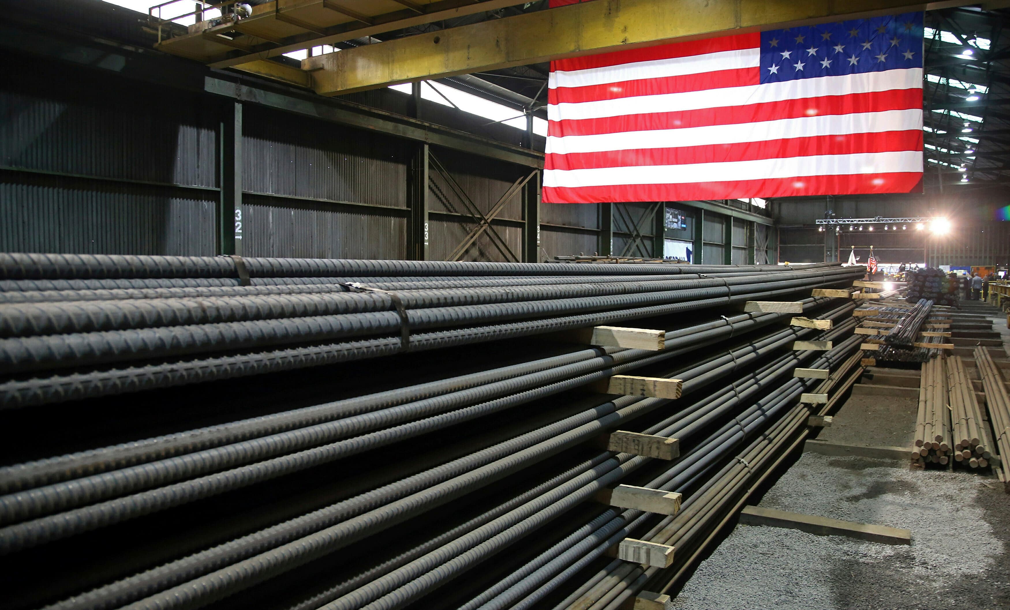 Steel rods produced at the Gerdau Ameristeel mill in St. Paul, Minn., await shipment, May 9,