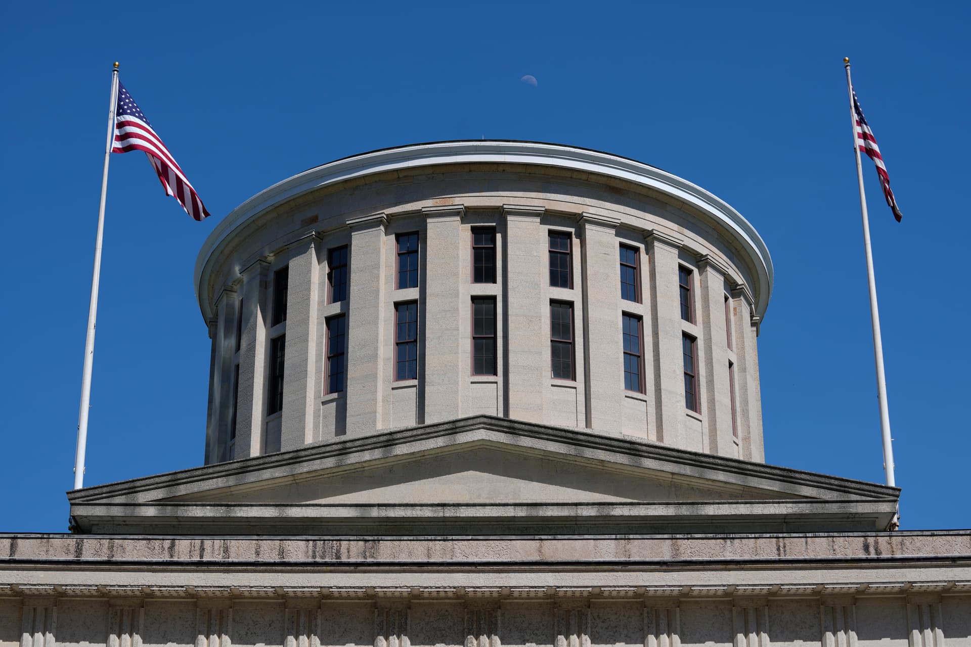 The Ohio Statehouse cupola is seen in Columbus, Ohio, on Monday, April 15, 2024.