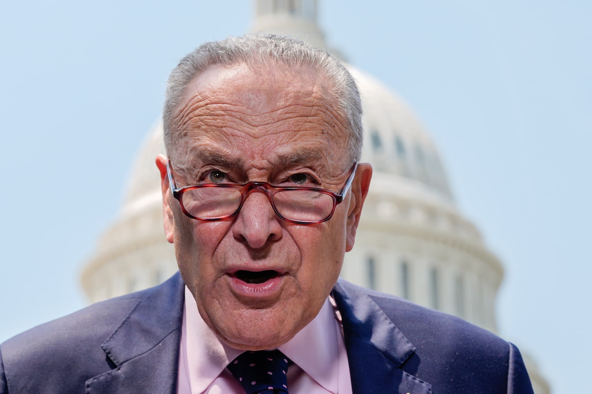 Senator Schumer on June 12, 2025, outside the Capitol.