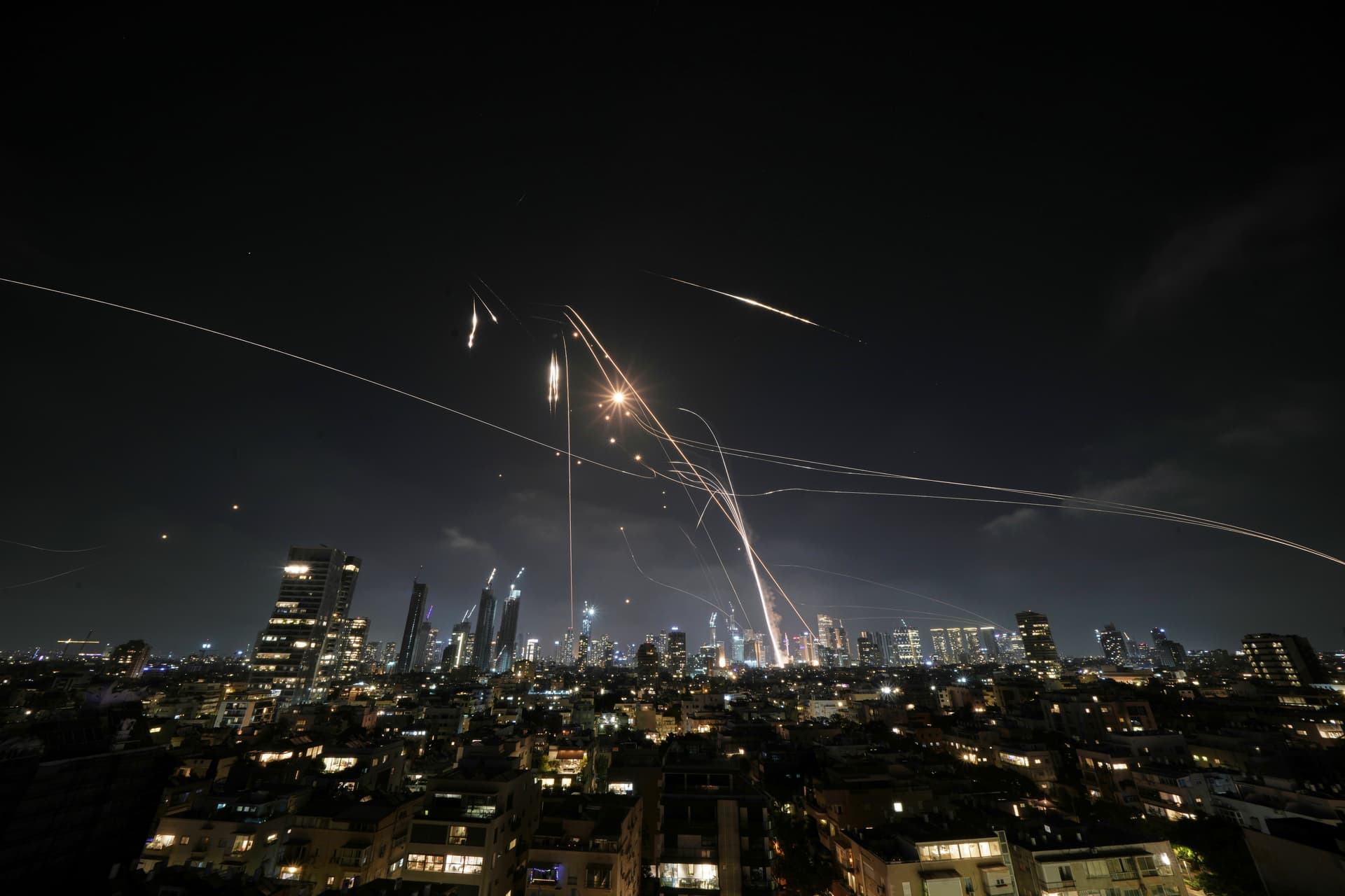Israeli Iron Dome air defense system fires to intercept missiles over Tel Aviv, June 13, 2025.