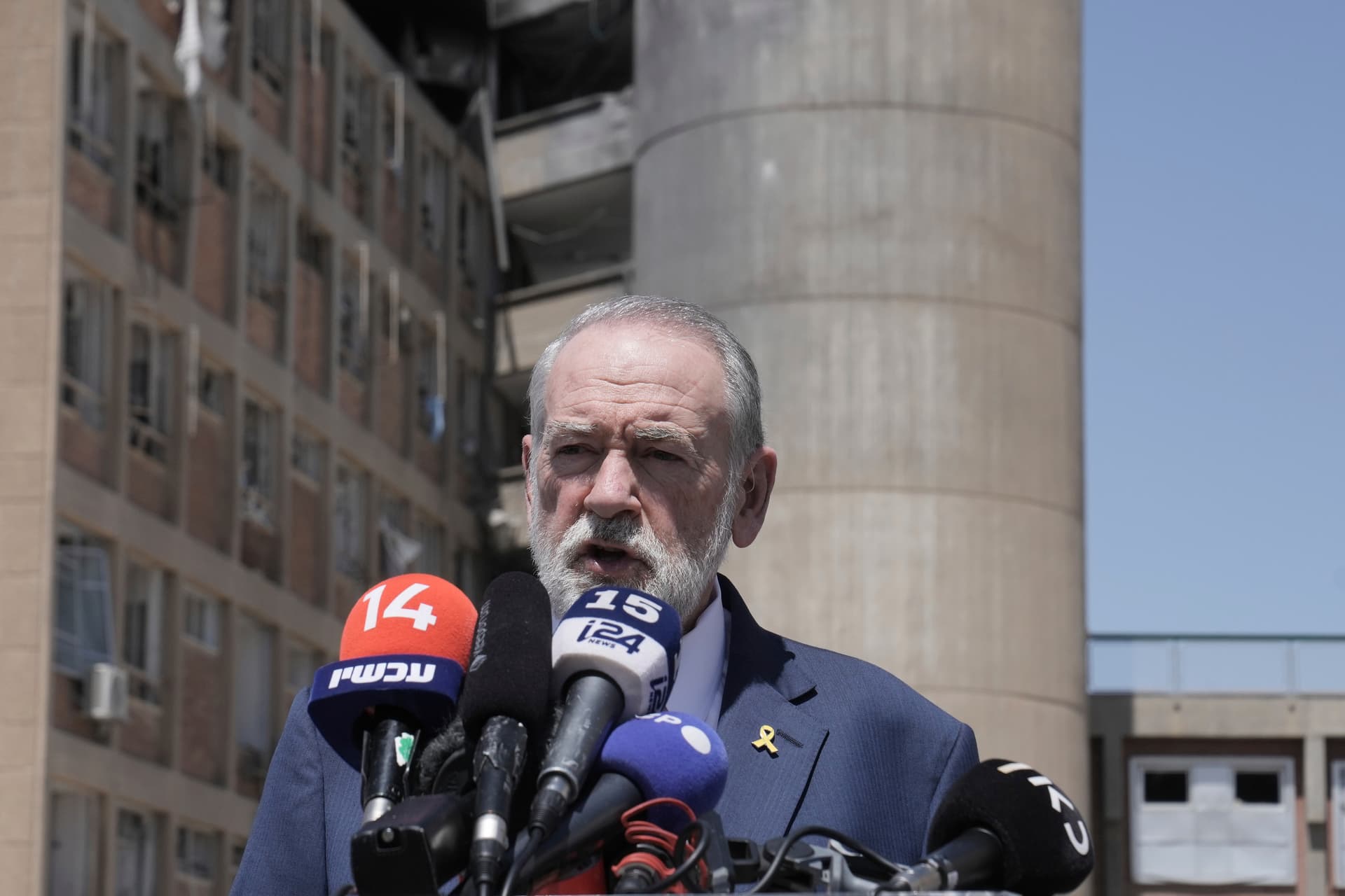 The American ambassador to Israel, Mike Huckabee, speaks to journalists at Beersheba, Israel, June 26, 2025.