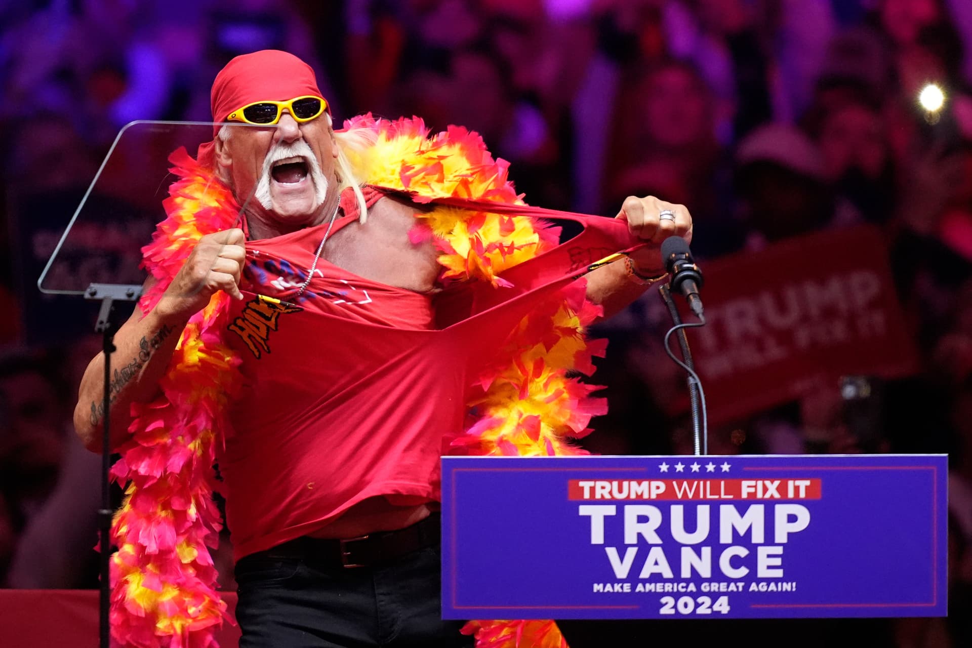 Hulk Hogan attending a Trump rally in October 2024. 