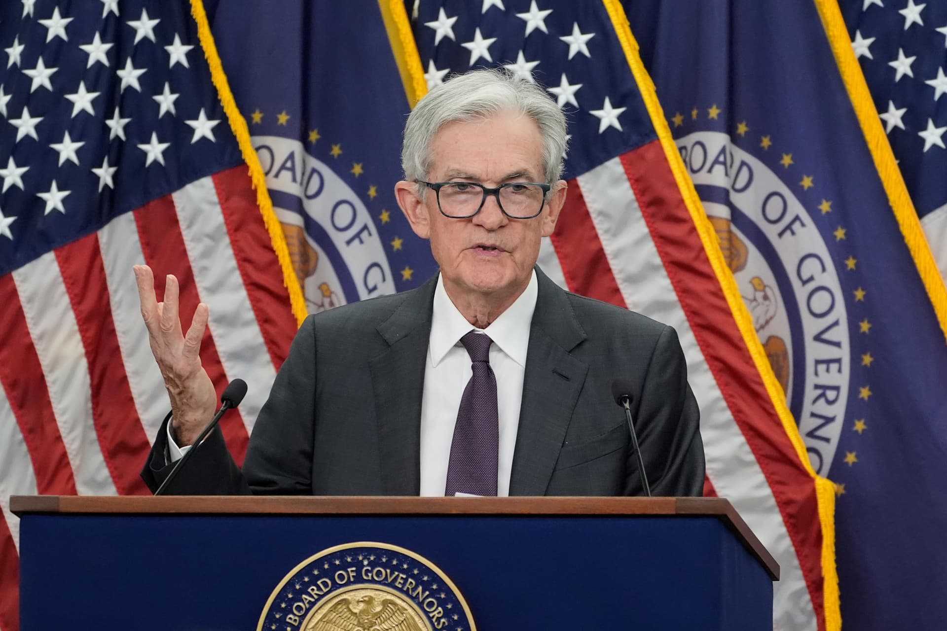 The Federal Reserve chairman, Jerome Powell, speaks during a news conference at Washington D.C., on July 30, 2025.