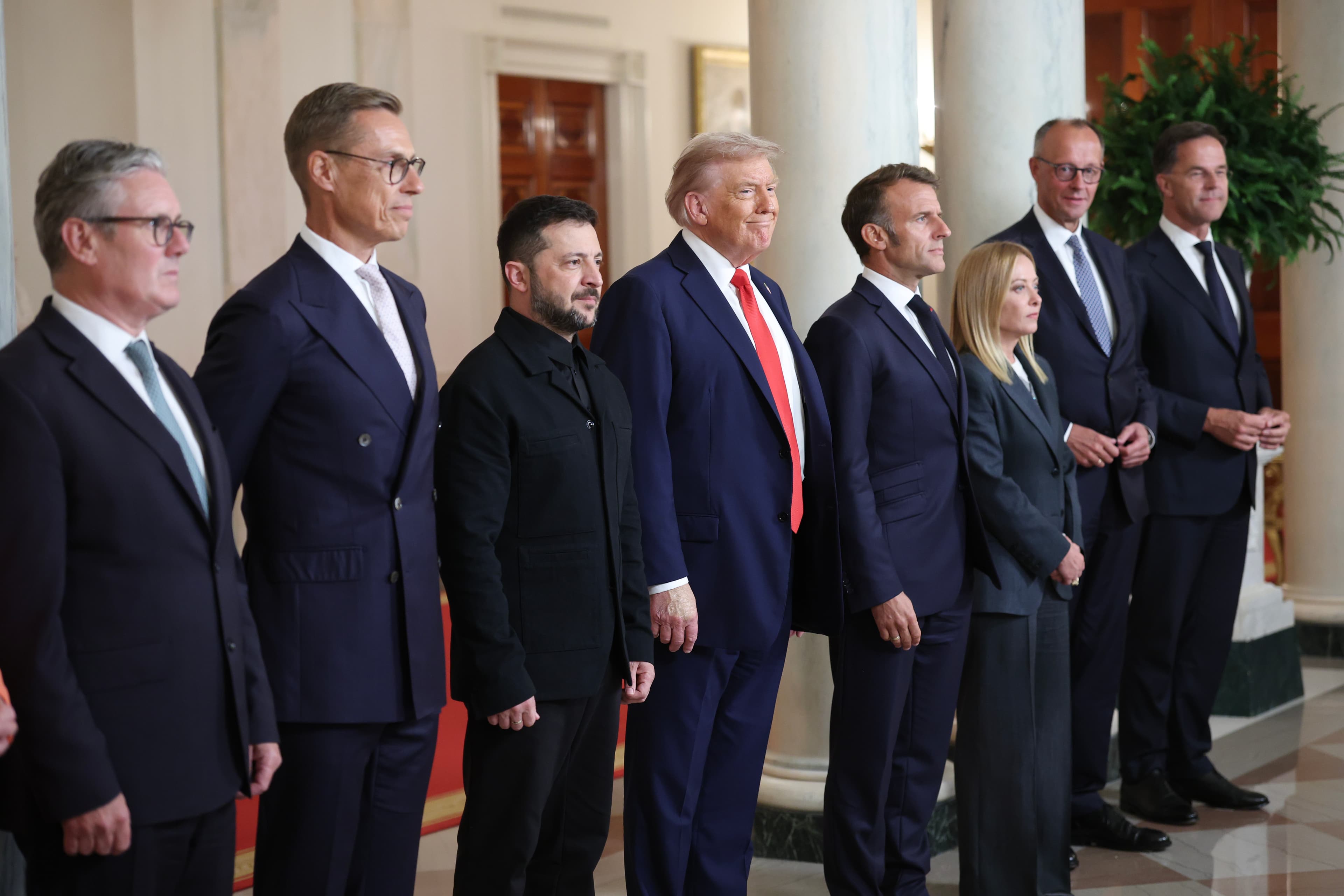 President Trump with leaders of European nations and NATO at the White House on August 18, 2025. 