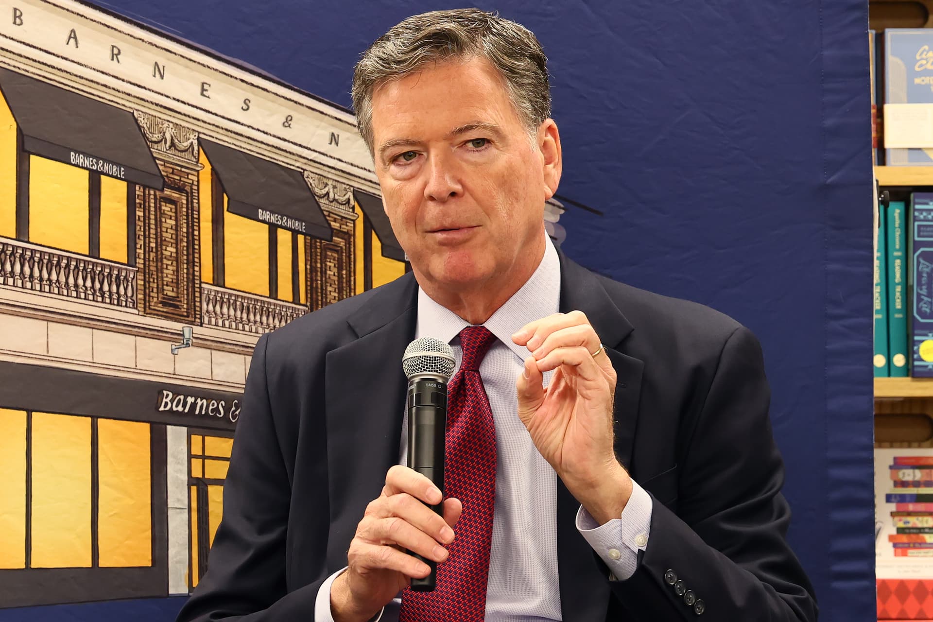 A former FBI Director, James Comey, speaks at the Barnes & Noble Upper West Side on May 19, 2025 at New York City. 