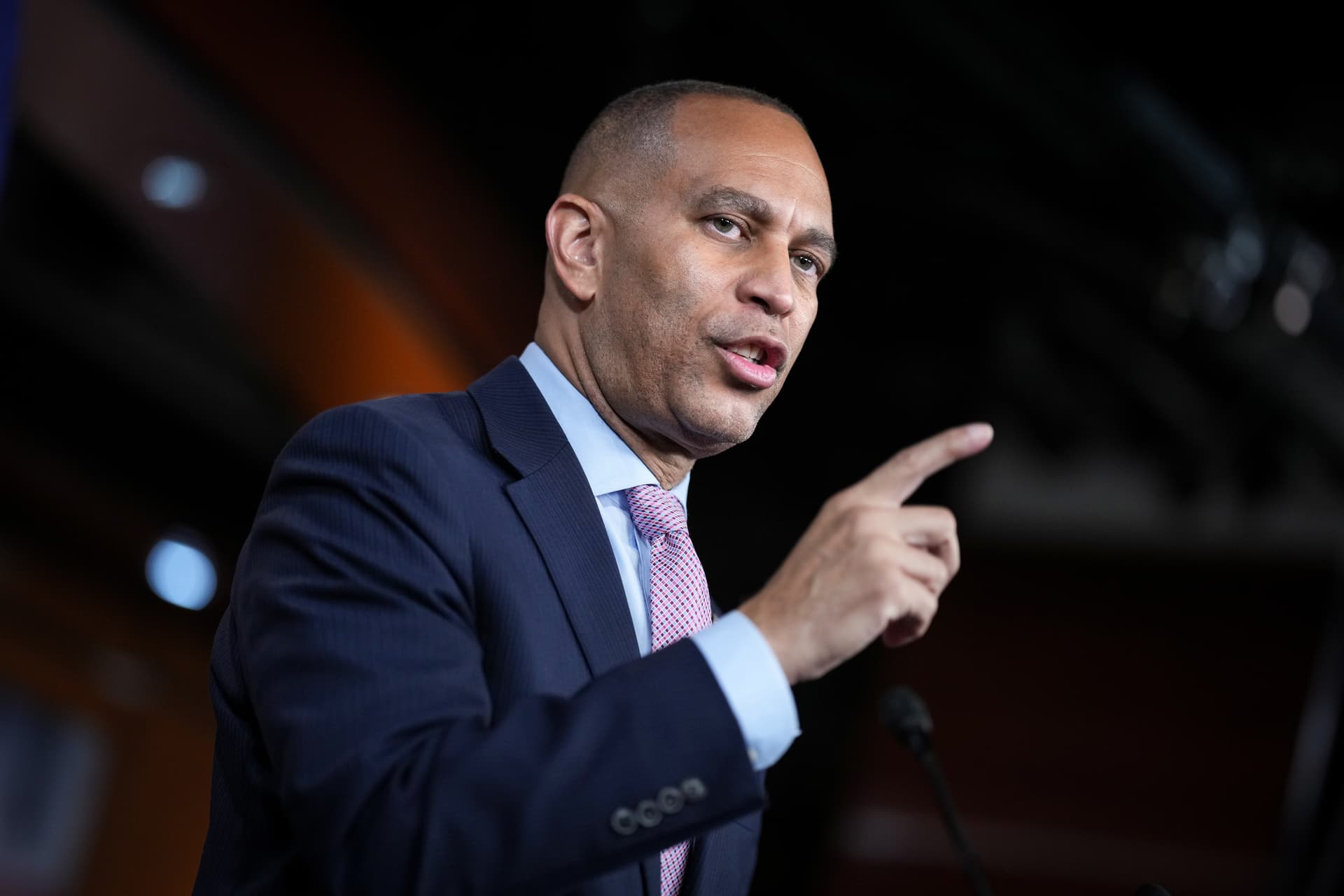 The House minority leader, Hakeem Jeffries, meets with reporters at the Capitol at Washington, D.C.