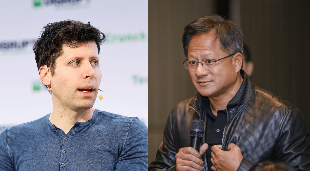 OpenAI's chief executive, Sam Altman, left, and Nvidia's chief executive, Jensen Huang, right.