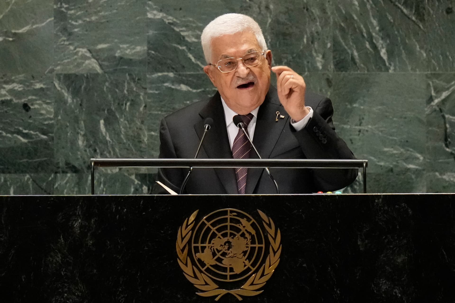 President Mahmoud Abbas of the Palestinian Authority addresses the United Nations General Assembly at New York, September 26, 2024.