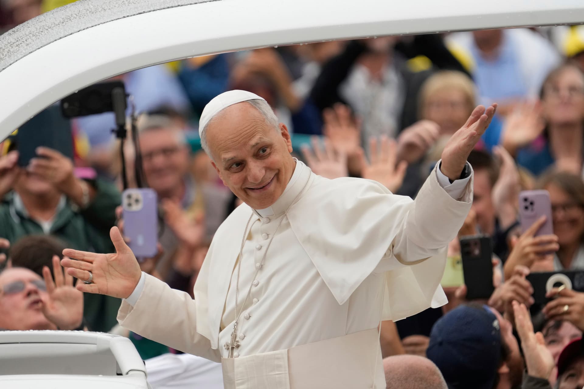 Pope Leo XIV arrives for his weekly general audience at St. Peter's Square.