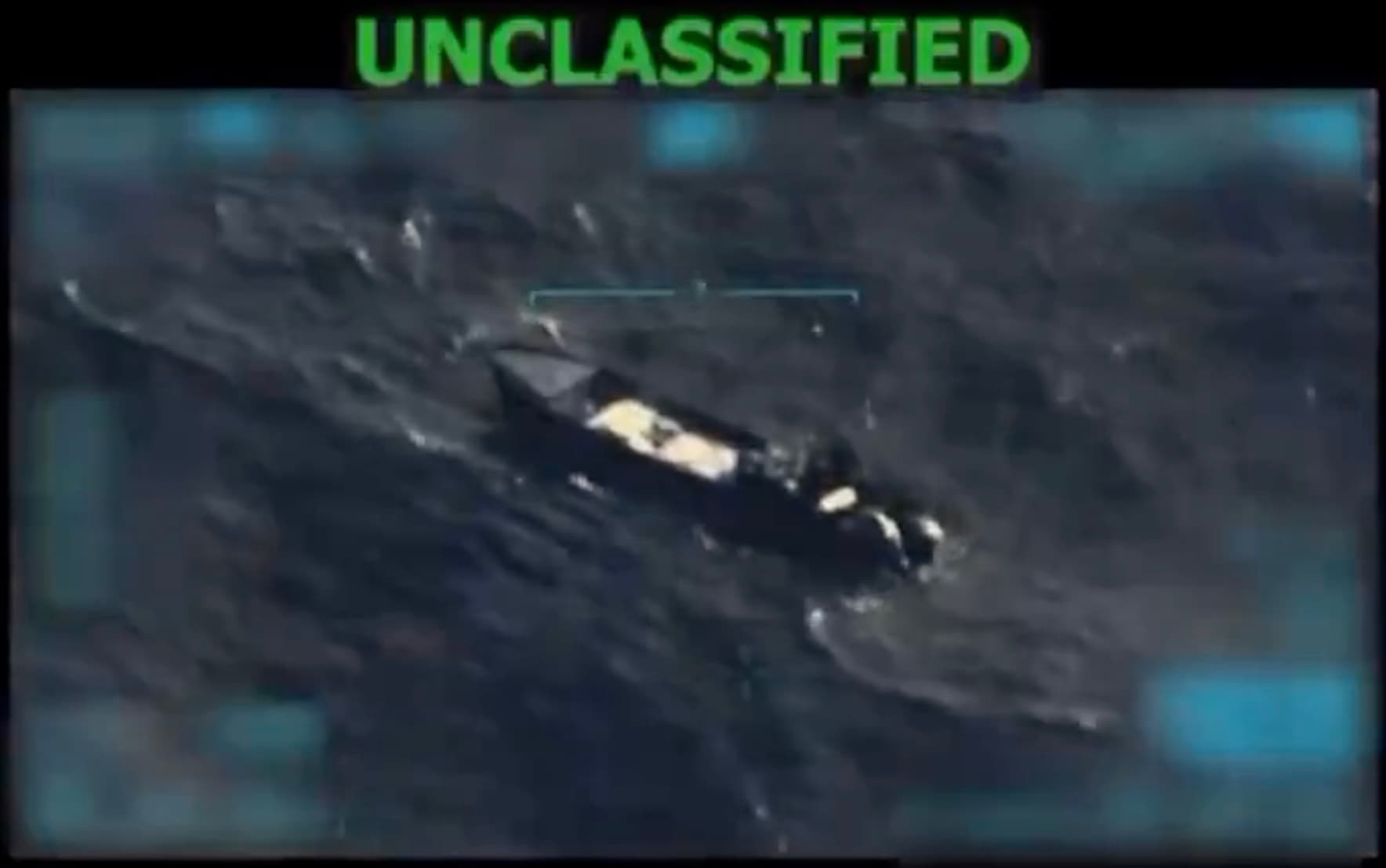 Screengrab from a video released by the Pentagon of an alleged drug running boat off the coast of Venezuela.