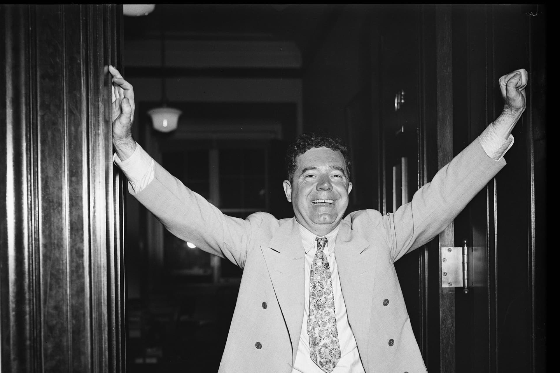 Senator Huey Long exults on August 27, 1935 after a filibuster that prevented consideration of legislation he opposed.