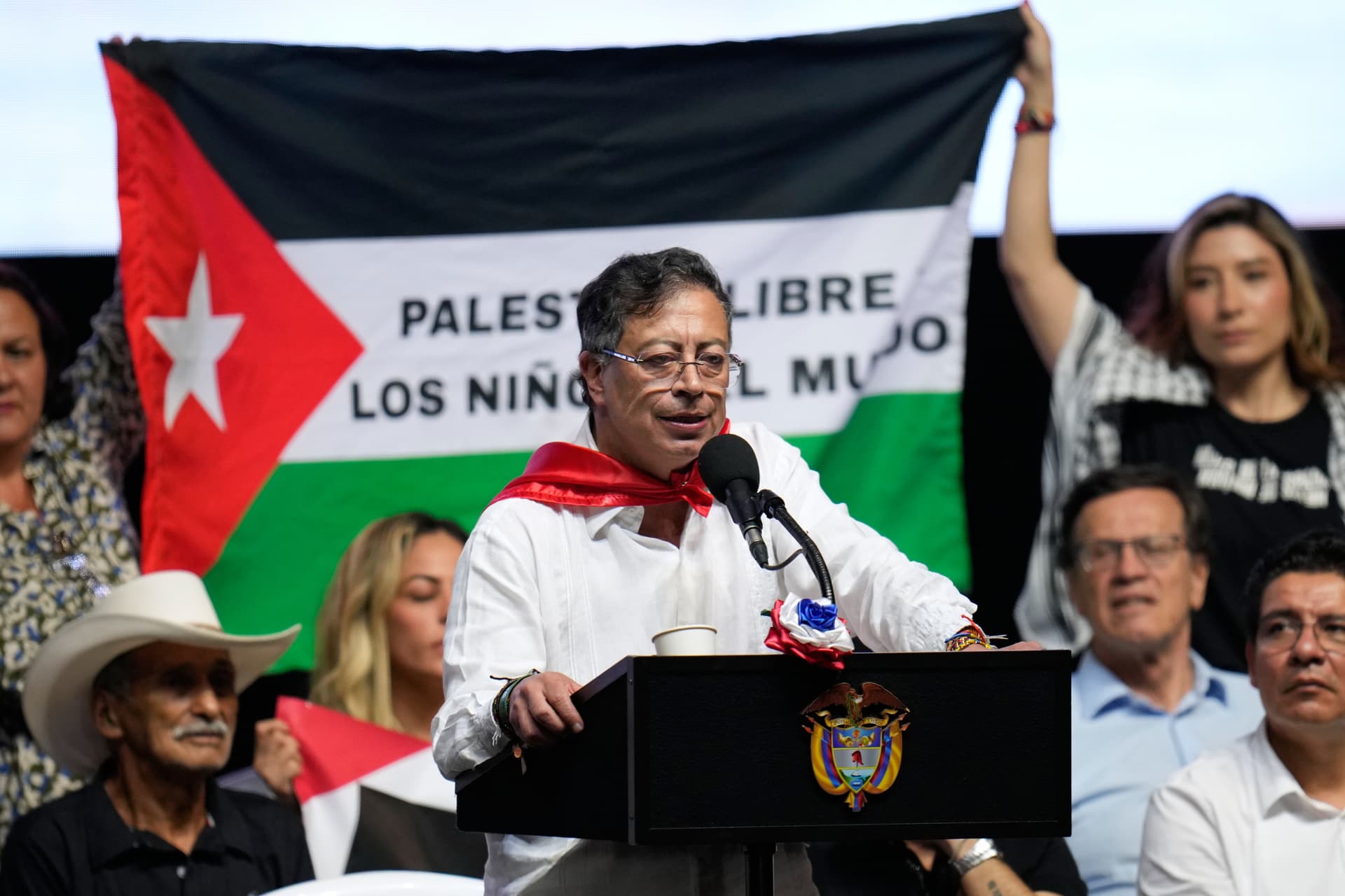 Colombia's president, Gustavo Petro,  addresses a rally at Ibague, Colombia.