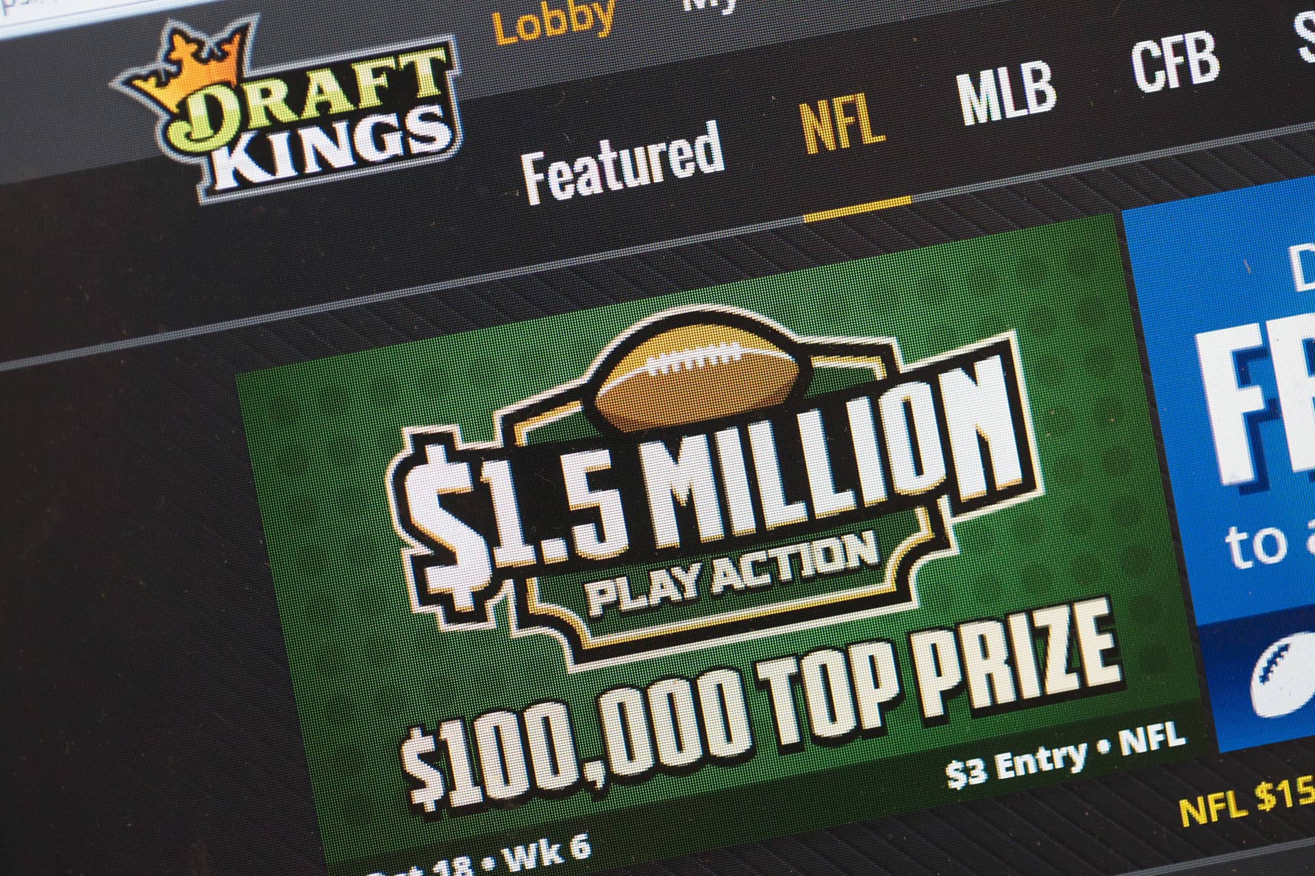 The fantasy sports website DraftKings is shown at Chicago on October 16, 2015.