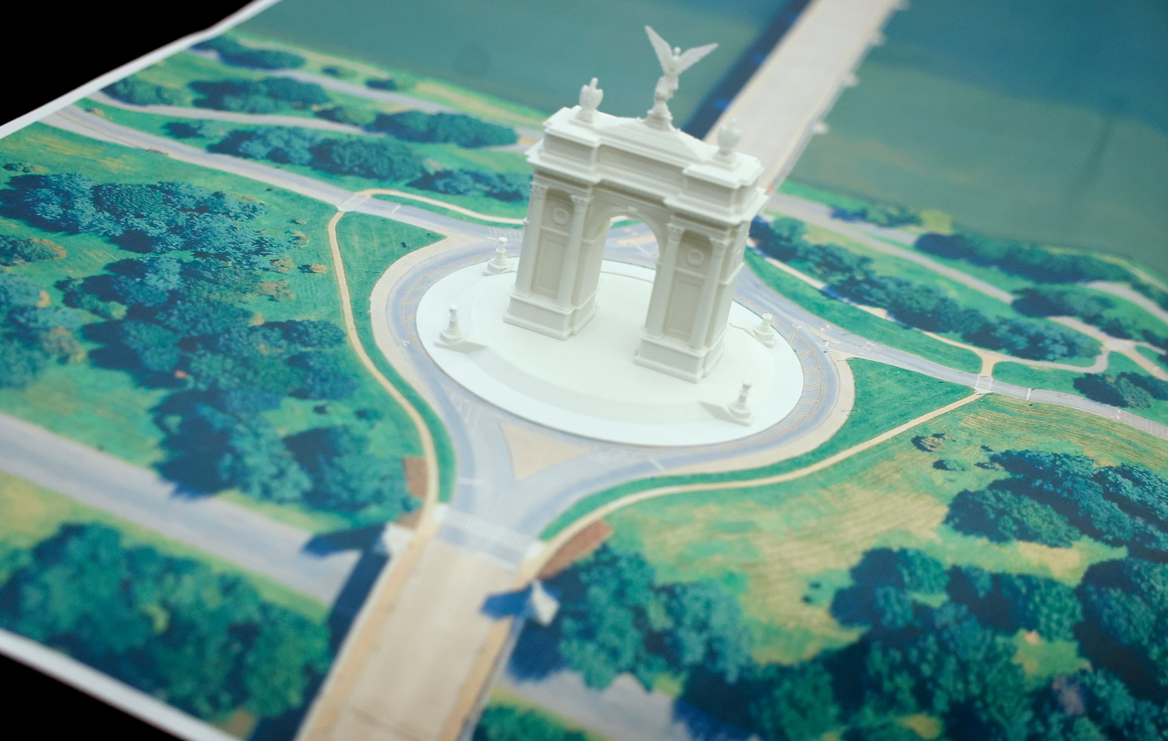 A model of President Donald Trump's proposed triumphal arch.