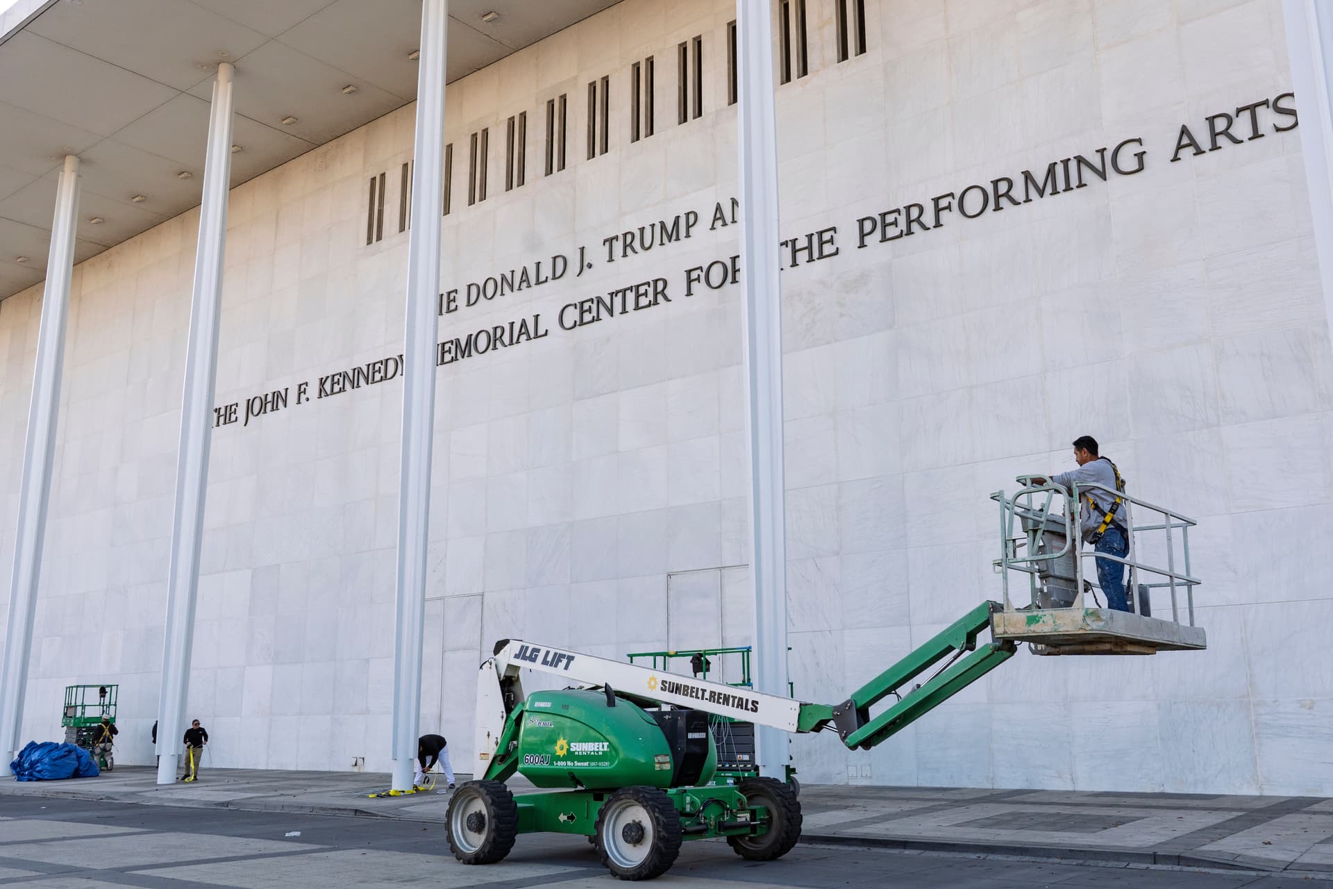 Adding the president’s name to the façade of what is now called The Donald J. Trump and The John F. Kennedy Memorial Center For The Performing Arts on December 19, 2025.