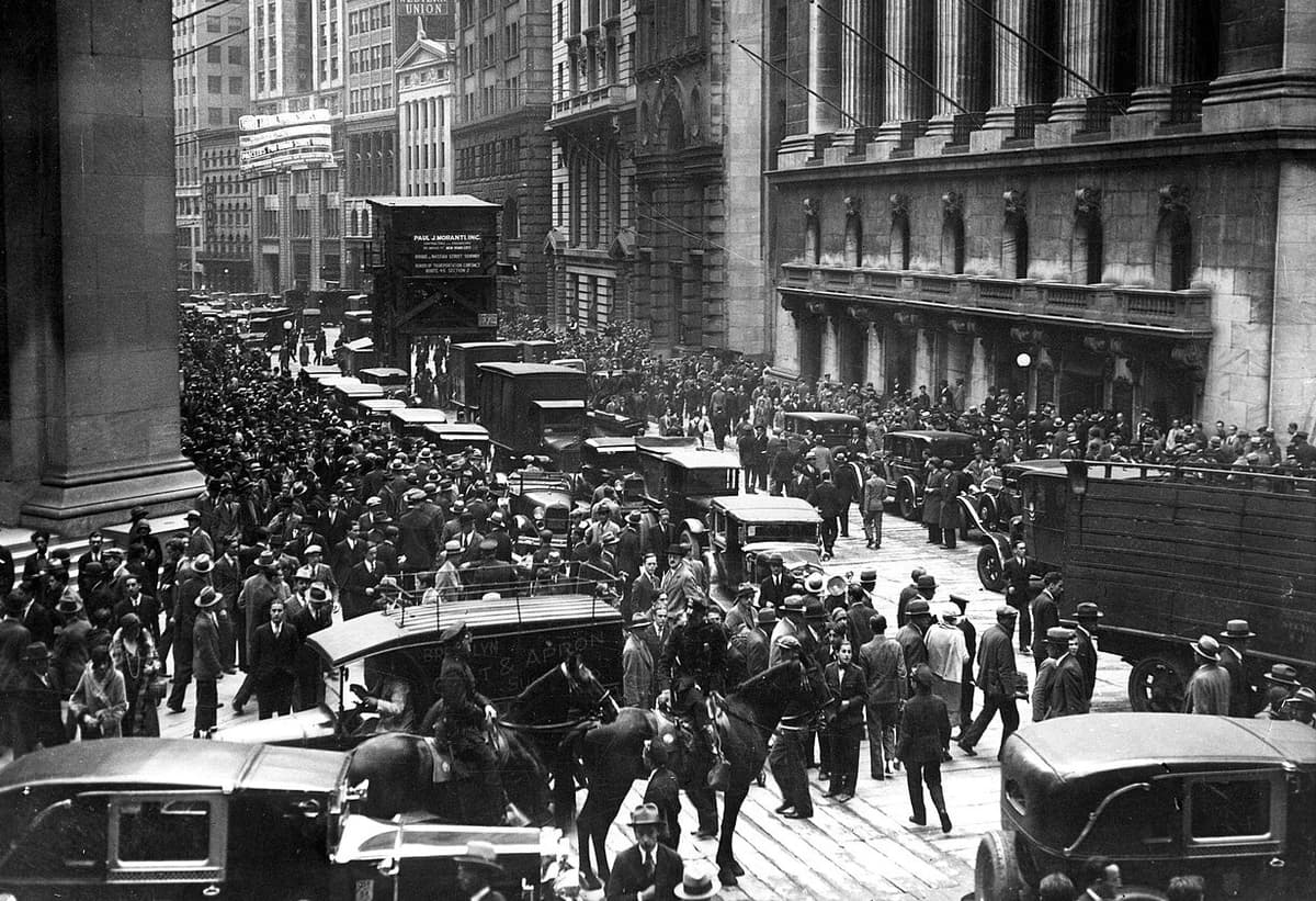 Wall Street in 1929, the year of the stock market crash seen as triggering the Great Depression.